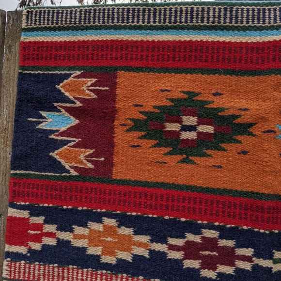 SOLDVintage Woven Wool Southwestern/Aztec Area Rug - Picture 7 of 11